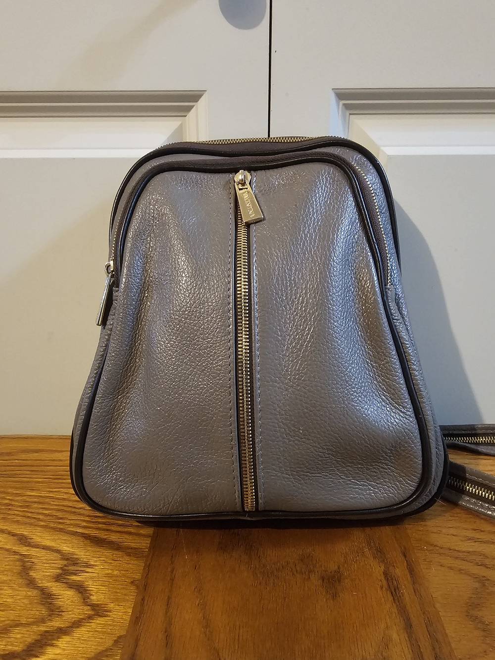 Valentina Compact Brown  Leather Backpack with Gold Zipper